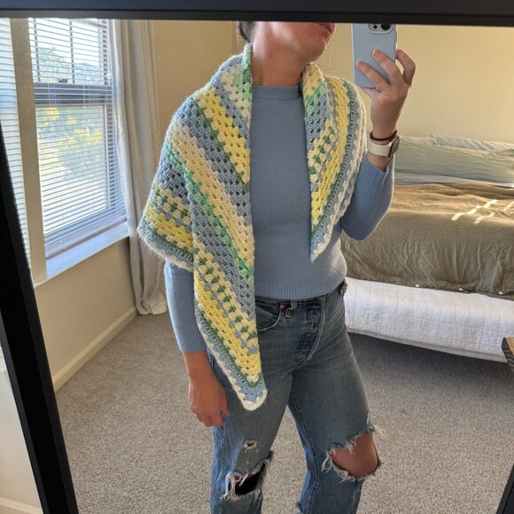 Handmade Crochet Granny Square Pastel Shawl - Picture 2 of 5